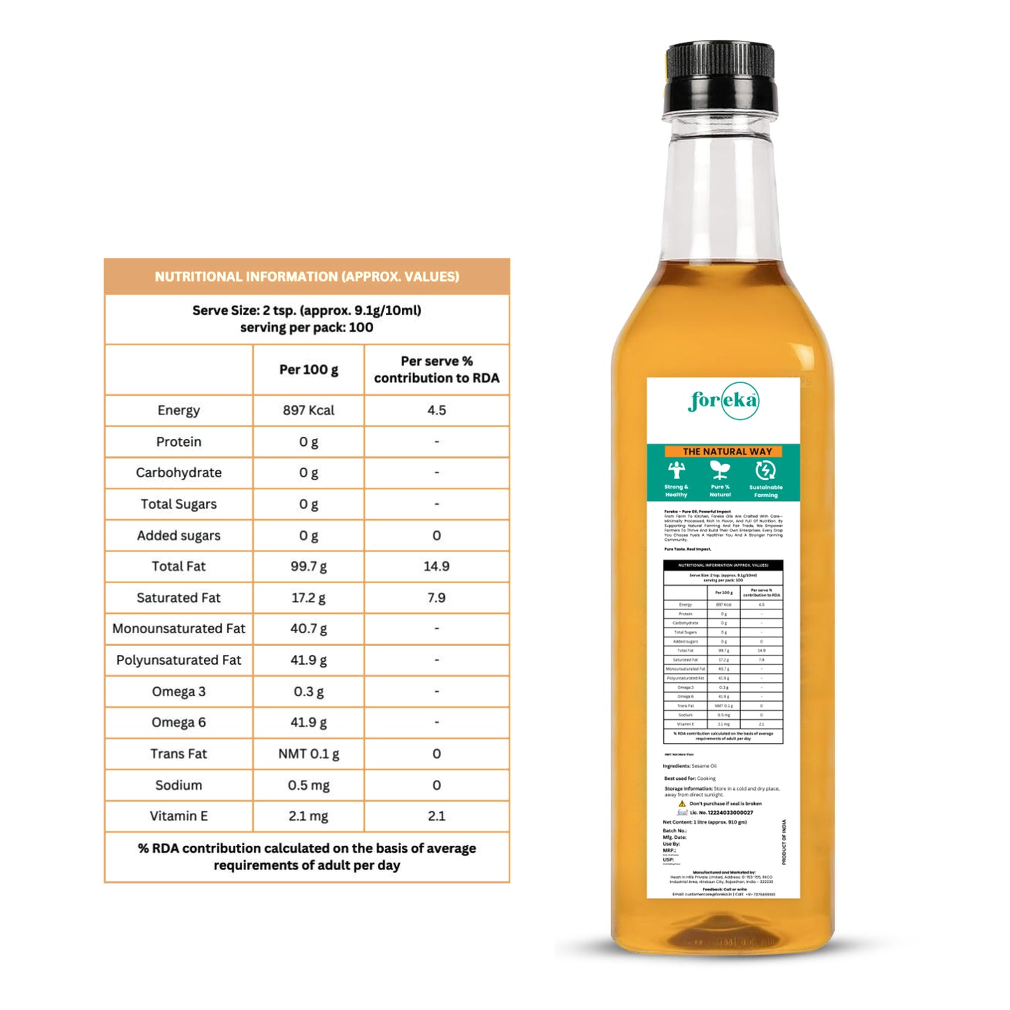 Foreka Wood Pressed Sesame Oil - 1L (Pack of 2)