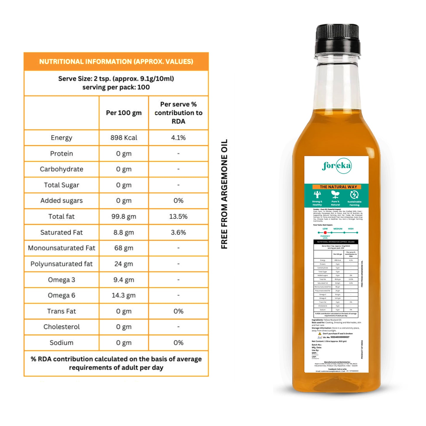 Foreka Wood Pressed Yellow Mustard Oil - 1L