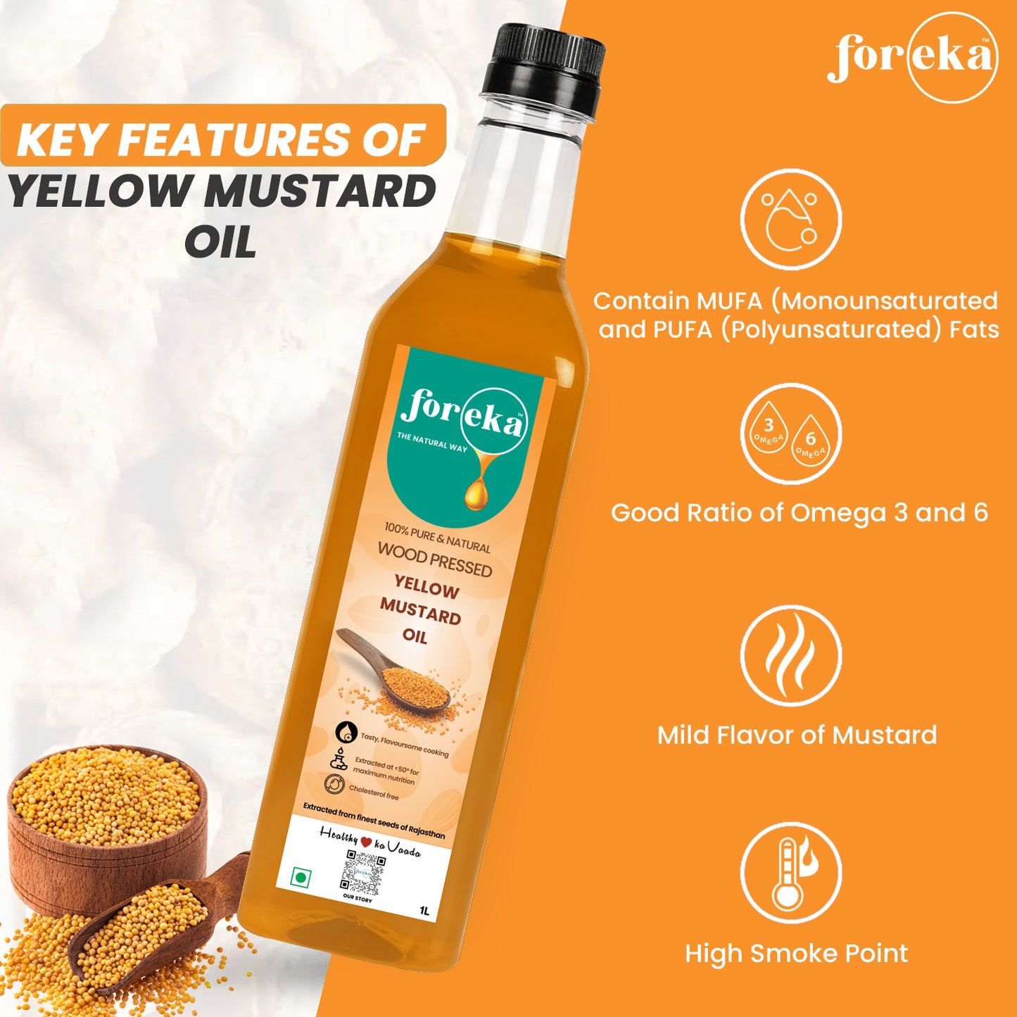 Foreka Wood Pressed Yellow Mustard Oil - 5L