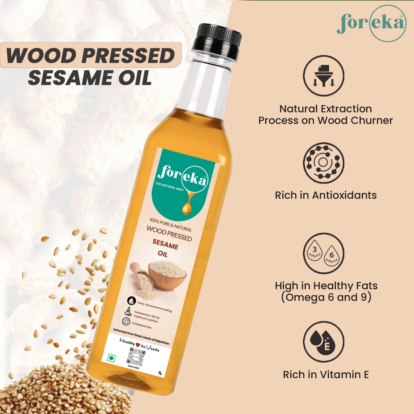 Foreka Wood Pressed Sesame Oil - 1L (Pack of 2)