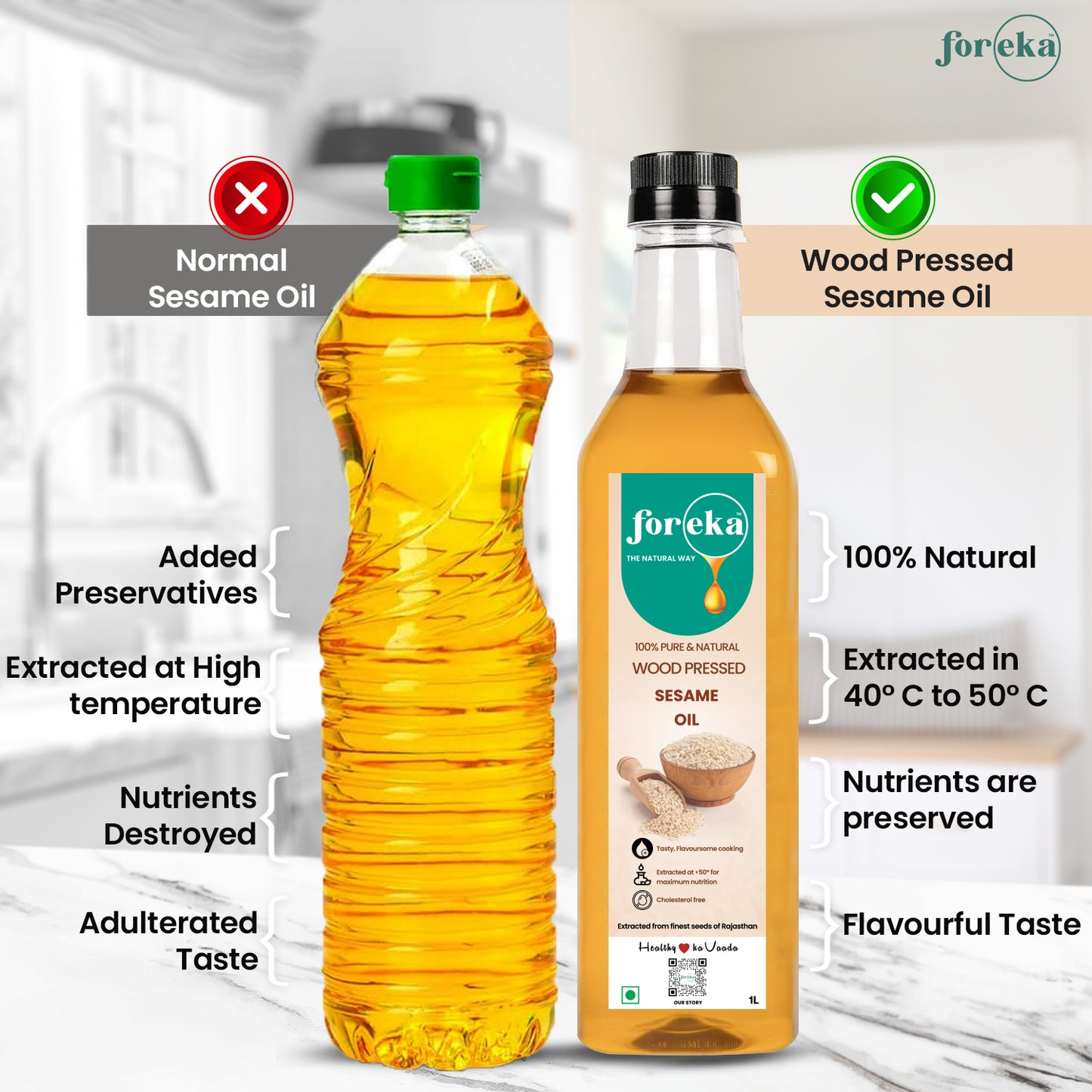 Foreka Wood Pressed Sesame Oil - 1L (Pack of 2)