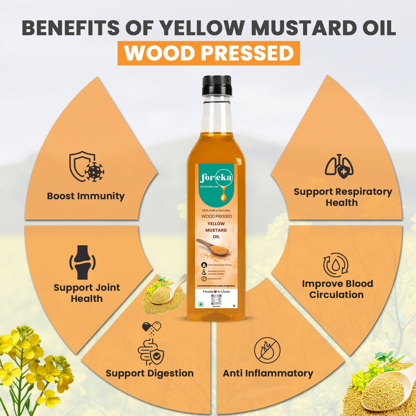 Foreka Wood Pressed Yellow Mustard Oil - 1L