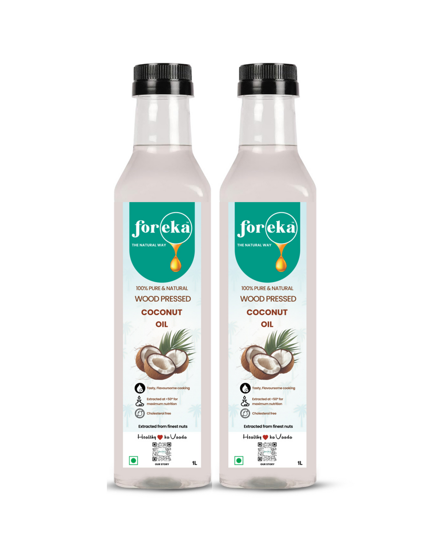 Foreka Wood Pressed Coconut Oil - 1L (Pack of 2)