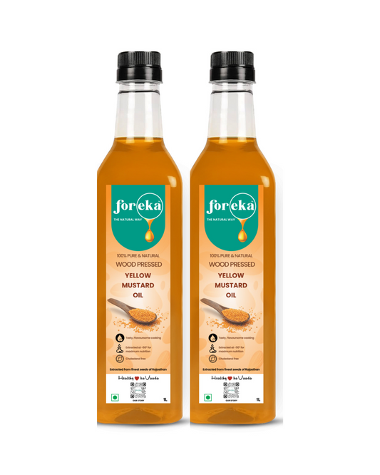 Foreka Wood Pressed Yellow Mustard Oil - 1L (Pack of 2)