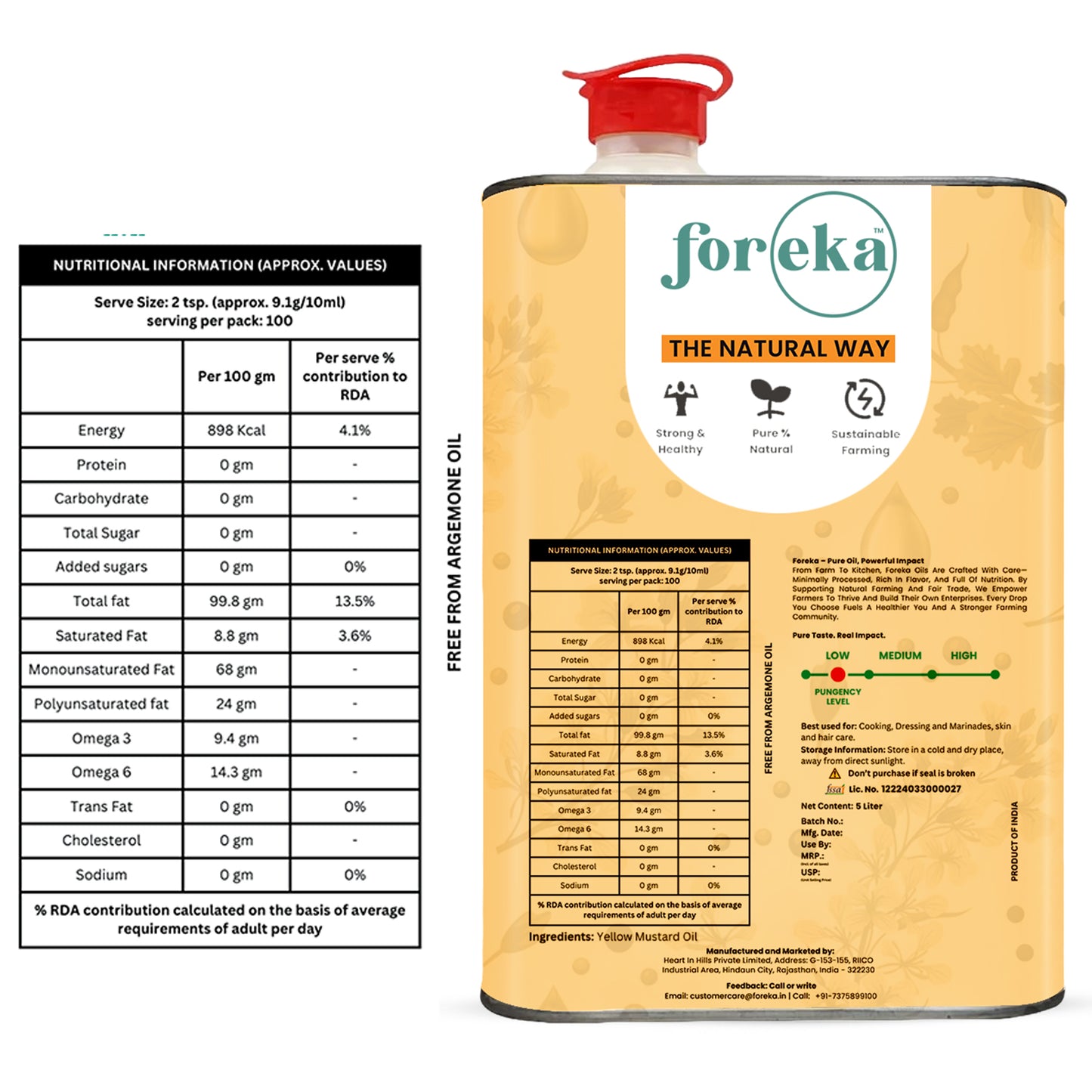 Foreka Wood Pressed Yellow Mustard Oil - 5L