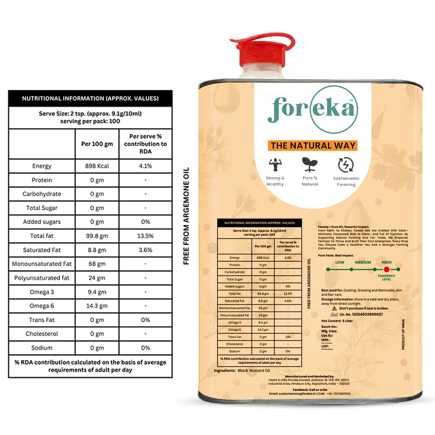 Foreka Wood Pressed Black Mustard Oil - 5L
