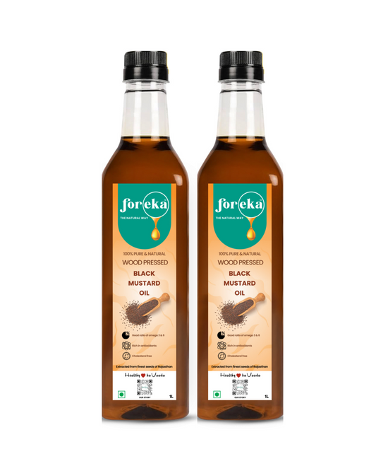 Foreka Wood Pressed Black Mustard Oil 1L (Pack of 2)