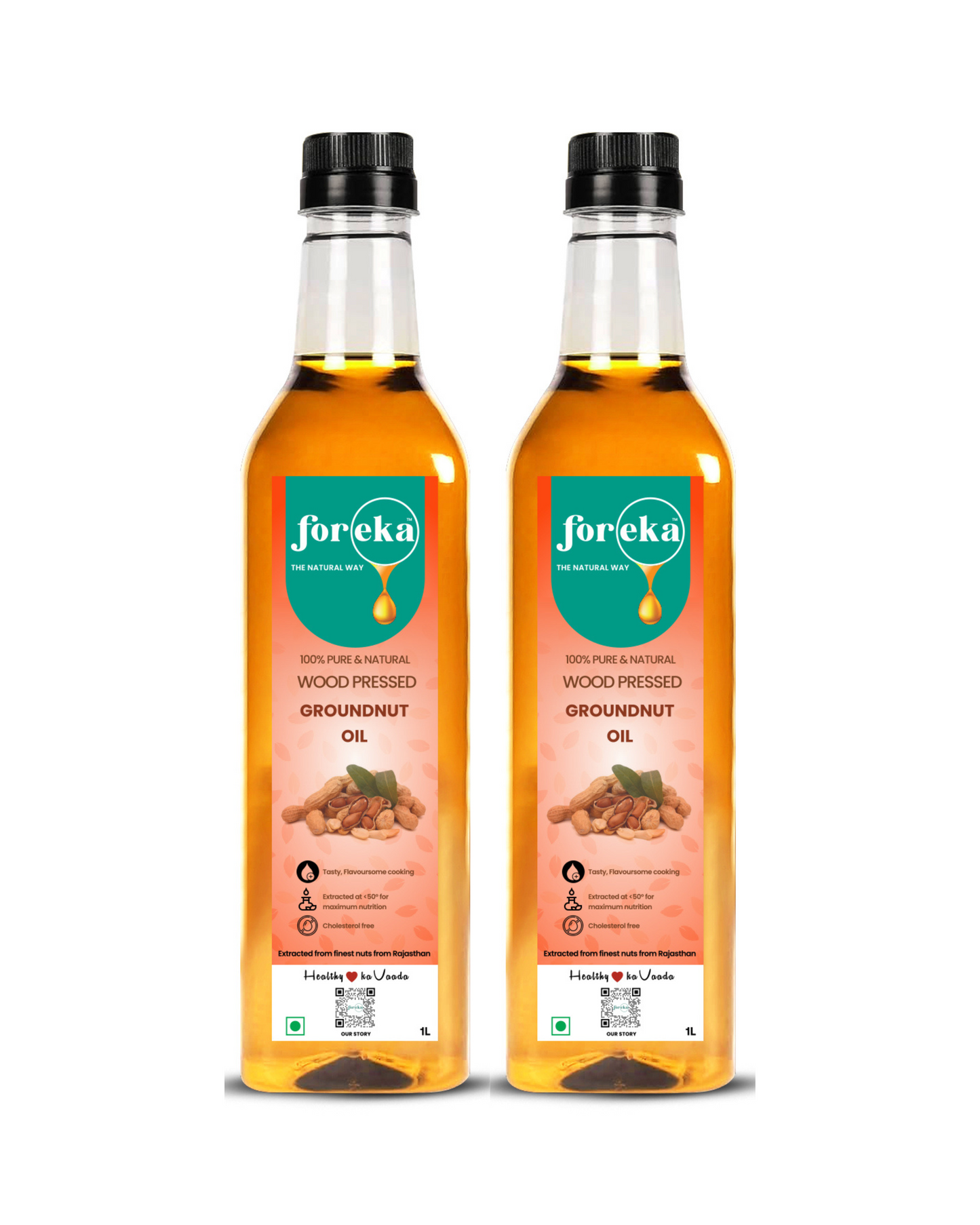 Foreka Wood Pressed Groundnut Oil - 1L (Pack of 2)