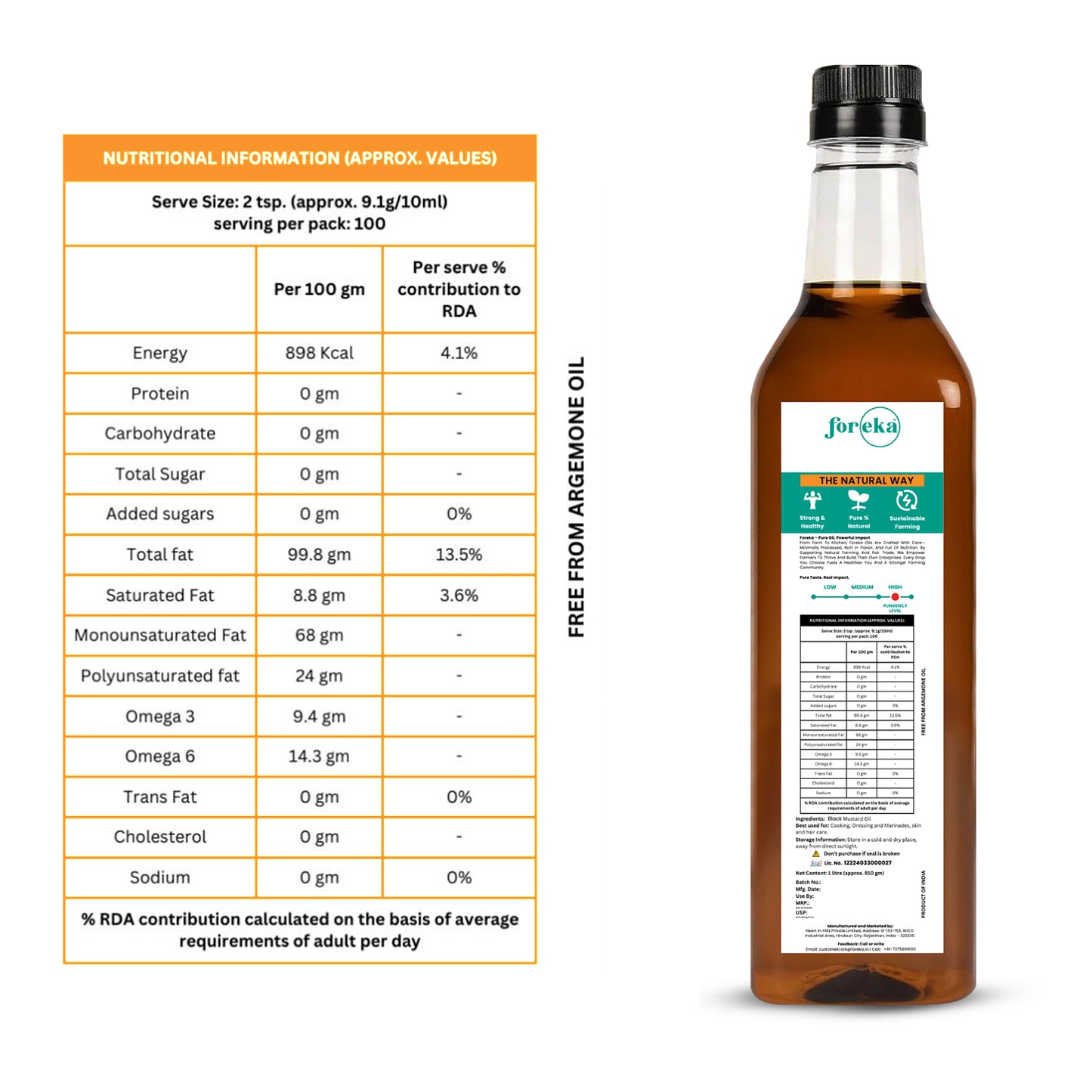 Foreka Wood Pressed Black Mustard Oil 1L (Pack of 2)