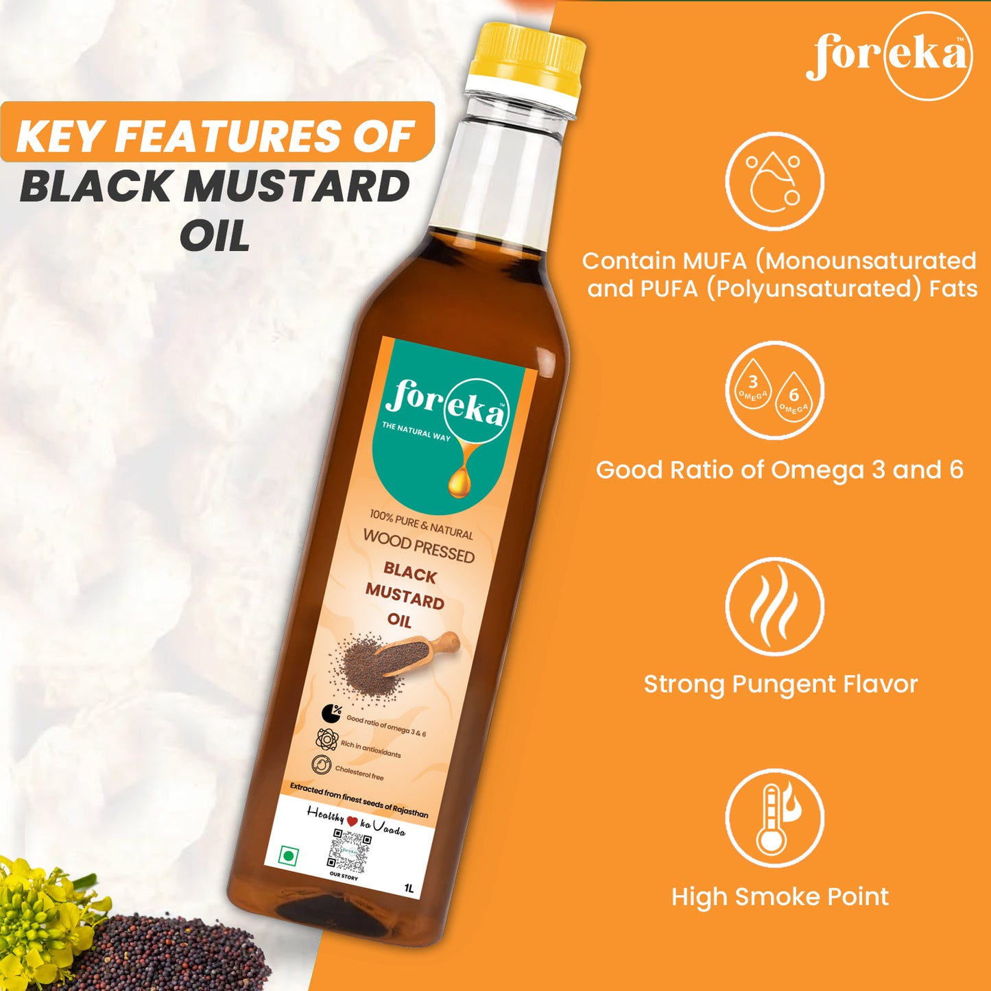 Foreka Wood Pressed Black Mustard Oil - 5L