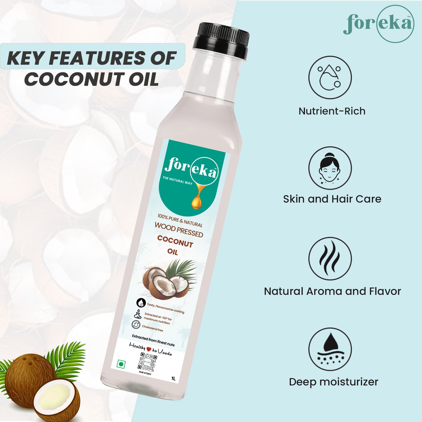 Foreka Wood Pressed Coconut Oil - 1L (Pack of 2)