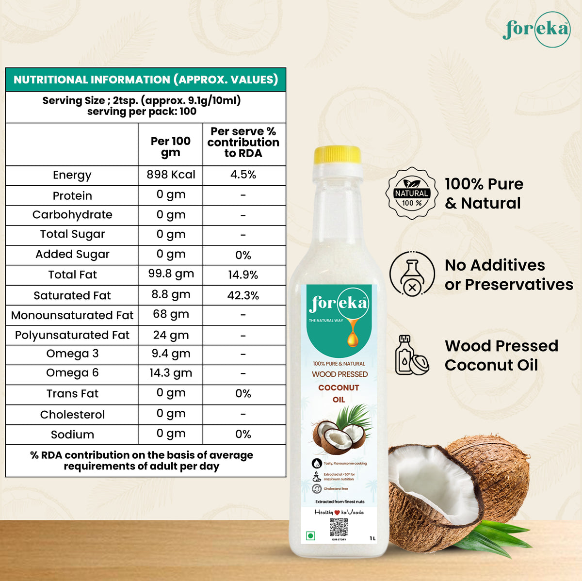 Foreka Wood Pressed Coconut Oil - 500ML
