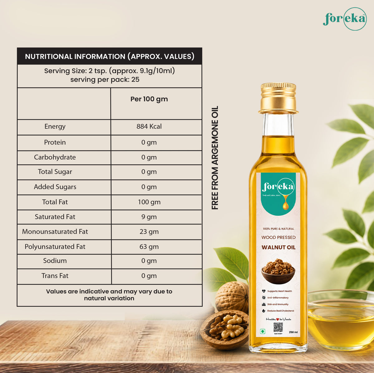 Foreka Wood Pressed Walnut Oil - 100ML
