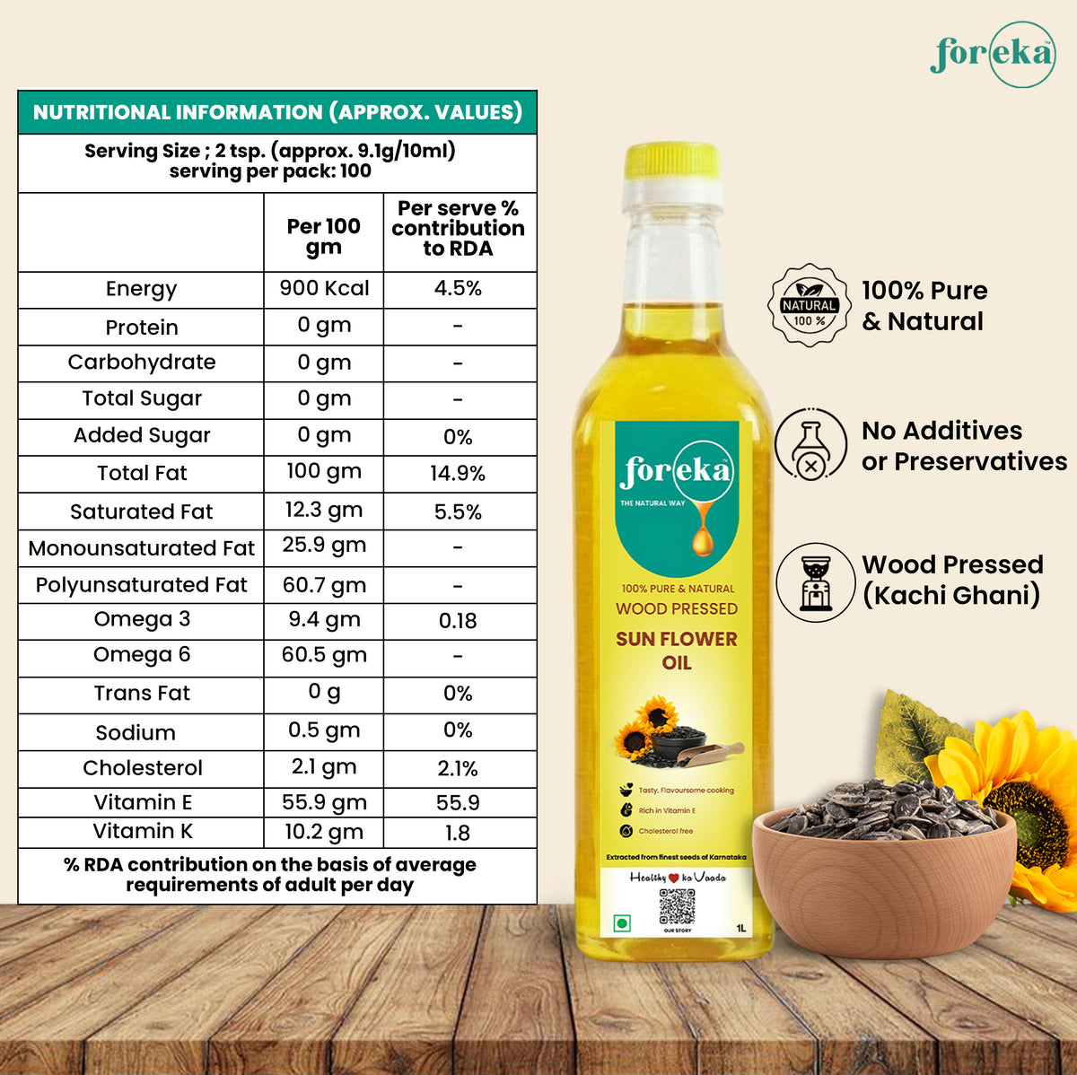 Foreka Wood Pressed Sunflower Oil - 1L