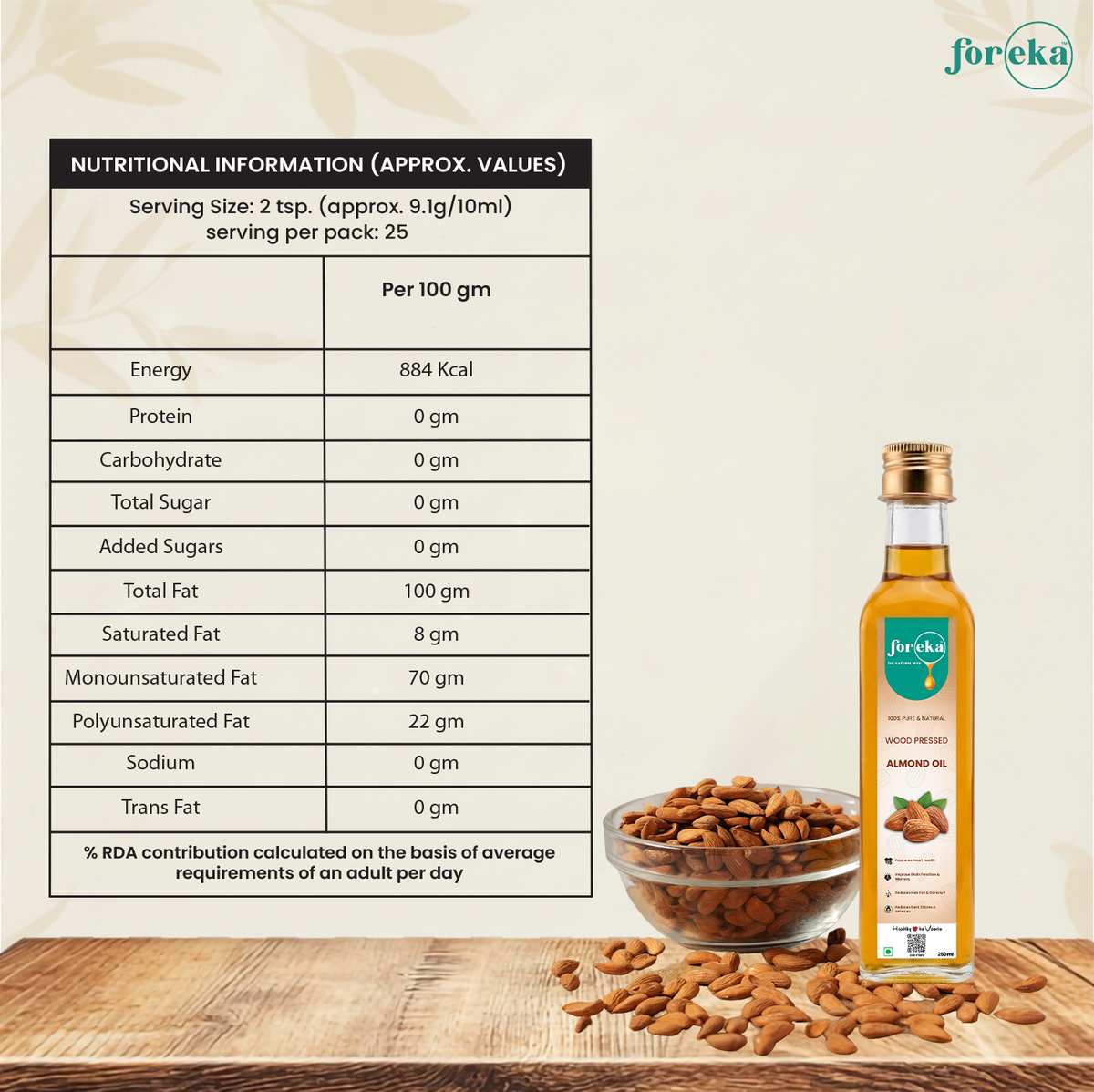 Foreka Wood Pressed Almond Oil - 250ML