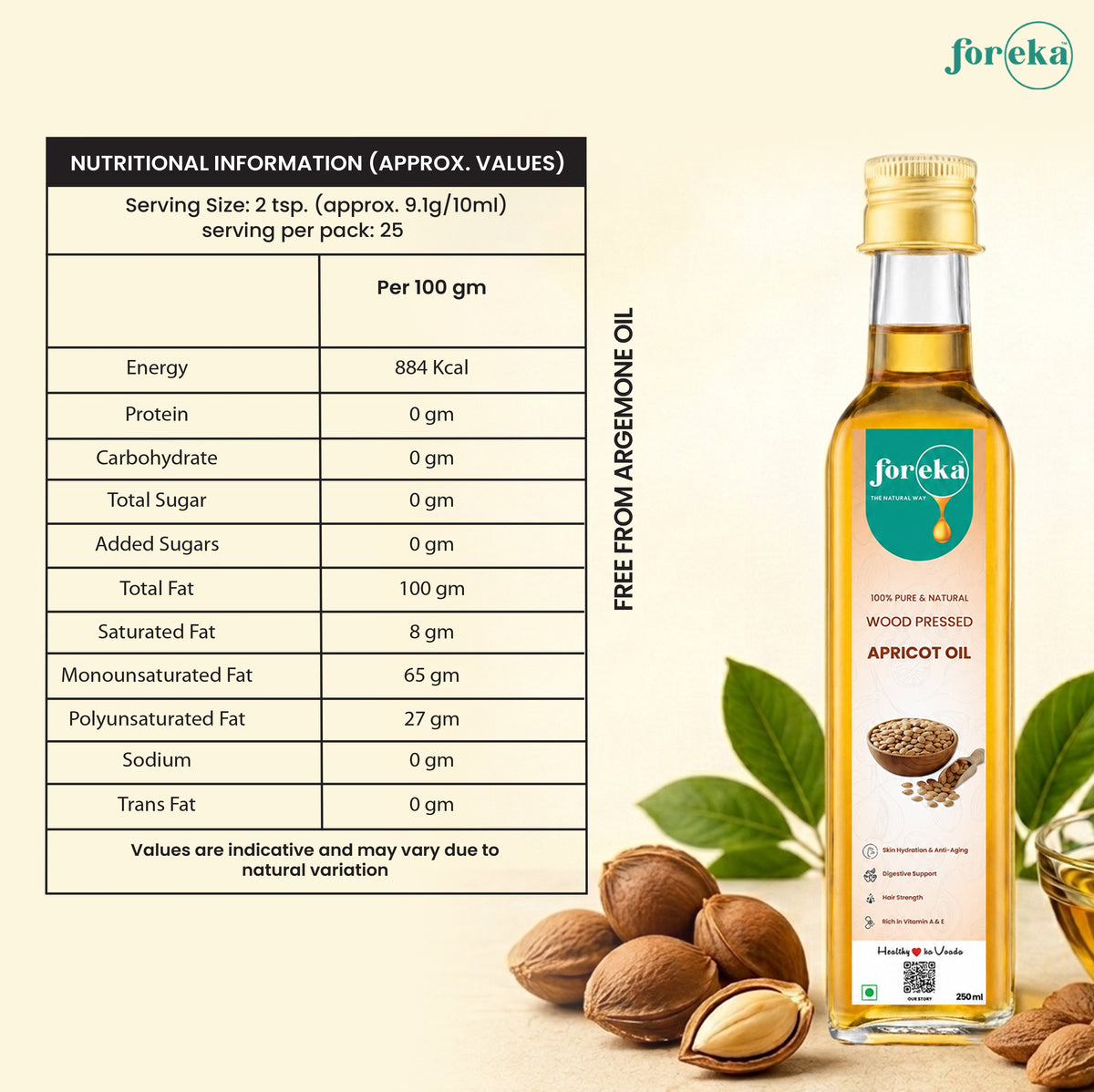 Foreka Wood Pressed Apricot Oil - 250ML