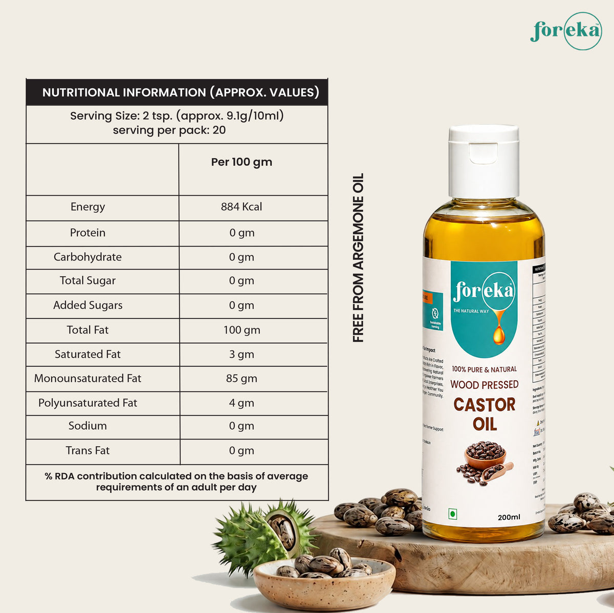 Foreka Wood Pressed Castor Oil - 100ML